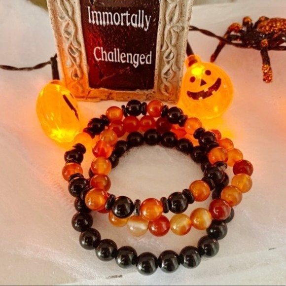 Halloween 8mm  Bracelet Set Carnelian Onyx - Picture 5 of 12